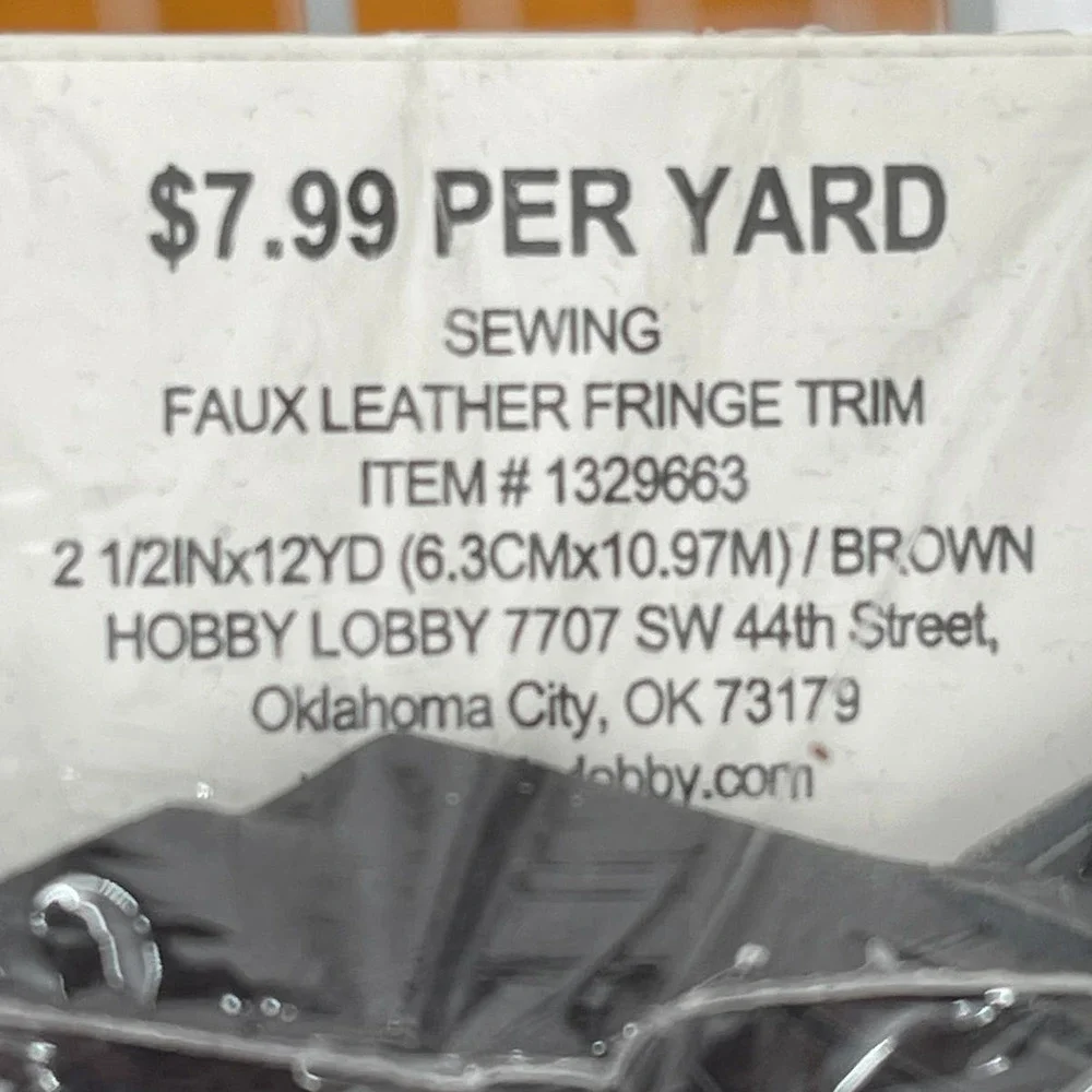 Faux Leather Fringe Trim Chocolate Brown 2.5 Inched wide 12 Yards